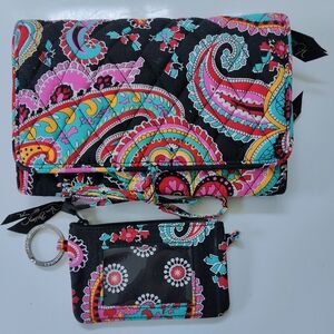 Vera Bradley Black and Pink Paisley Clutch and Wristlet Set